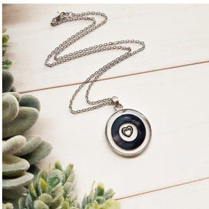 Charcoal Black and Silver Necklace Open Heart Charm Resin Pendant Necklace